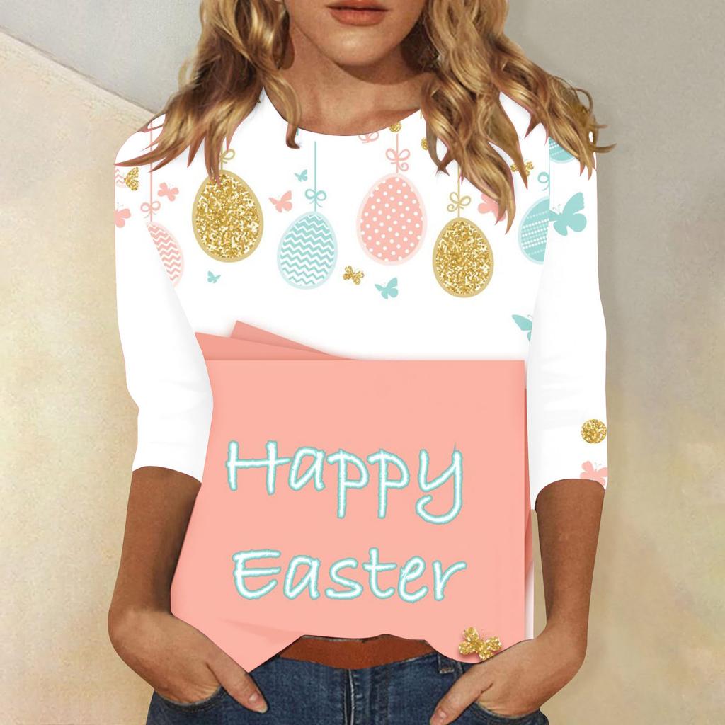 Round Neck 3D Rabbit Festival Printed Top Fashionable Casual Long Sleeved Women's T-shirts