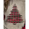 Plus Size - Women'S Plus Size Christmas Tree Hollow-out Print Sweatshirt - Red & Black Plaid Patchwork Design, Loose Fit Crewneck Long Sleeve Top