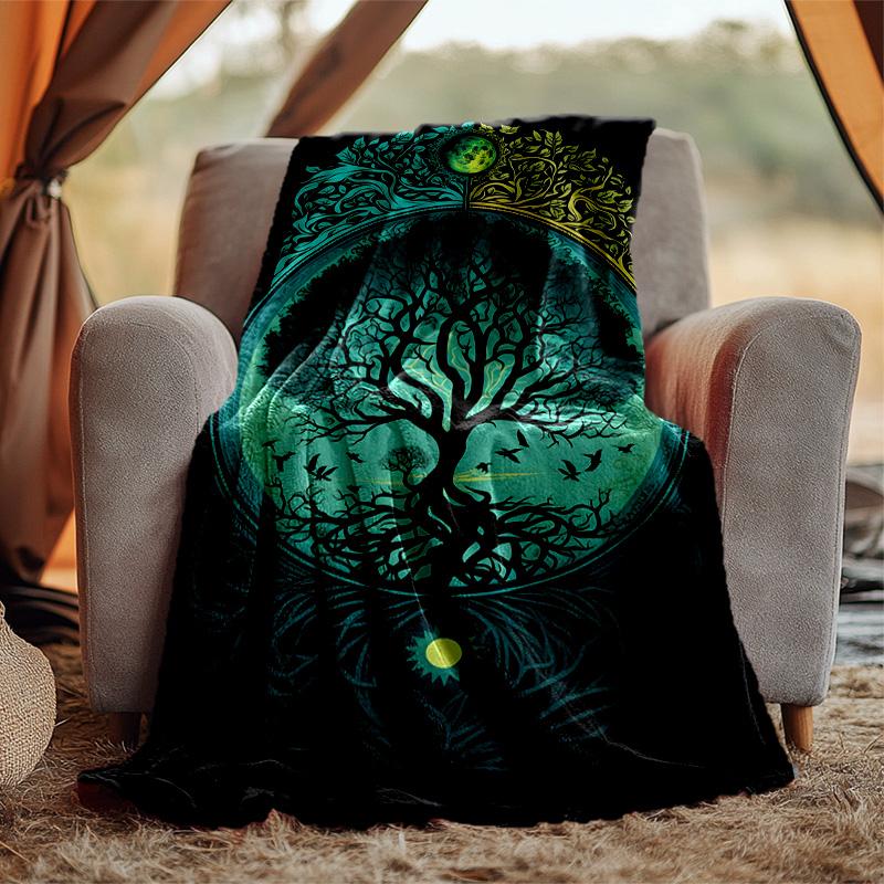 Runes Tree Life Flannel Blanket Soft Warm All-Season Throw, Design for Camping, Car Travel, Hiking Sofa, Bed, Office Perfect Gift for Parties