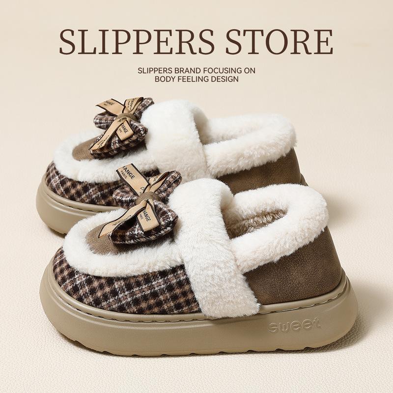 Schleife Baumwollpantoffeln Winter Cartoon Tasche und Baumwollmopp warme Plüsch rutschfeste weiche Sohle Baumwollpantoffeln