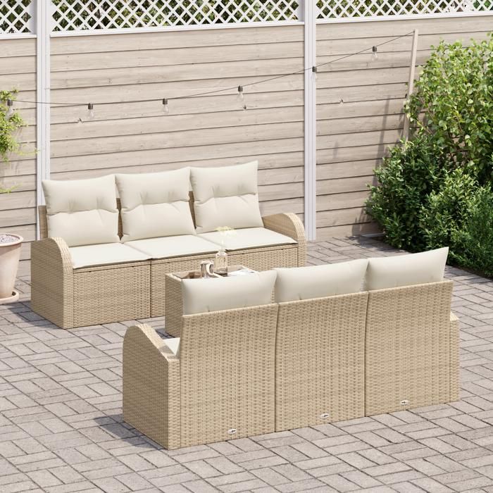 VidaXL Set de canapé de jardin 7 pièces avec coussins Beige Poly Rotin 3345931
