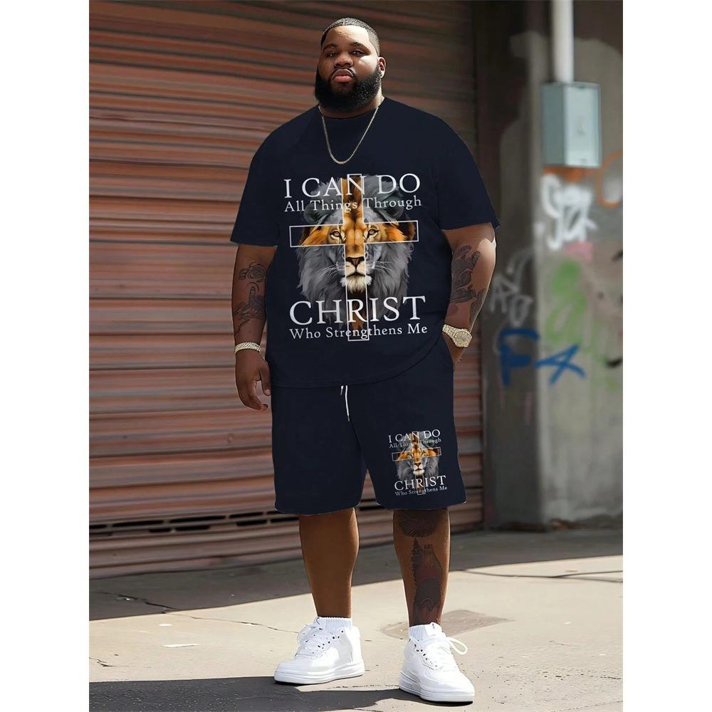 Men's Summer Coconut Tree Print Short-Sleeve T-Shirt and Shorts Set Hawaiian Sports Set Breathable Outdoor Two-Piece Set