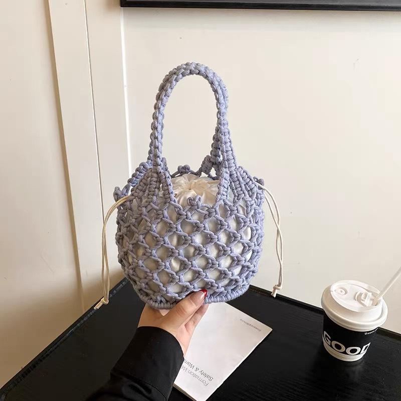 Mini Sac Seau en Paille Tendance pour Femme - Sac à Main Tissé Polyvalent d'Été