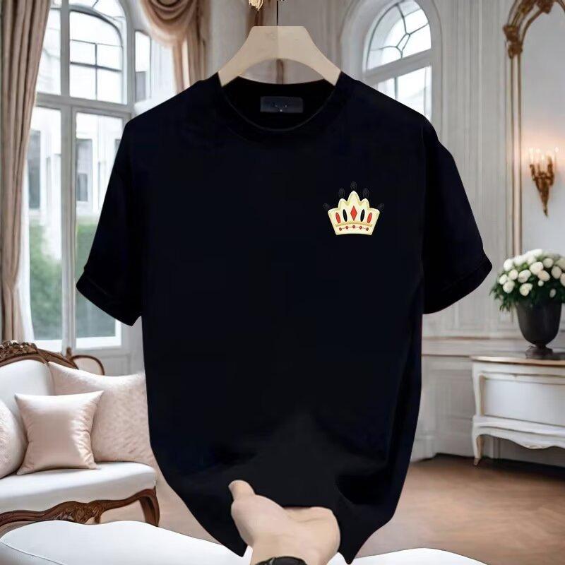 

Новая мужская футболка с короткими рукавами и короной, летняя корейская версия, модный простой свободный топ с половиной рукавов