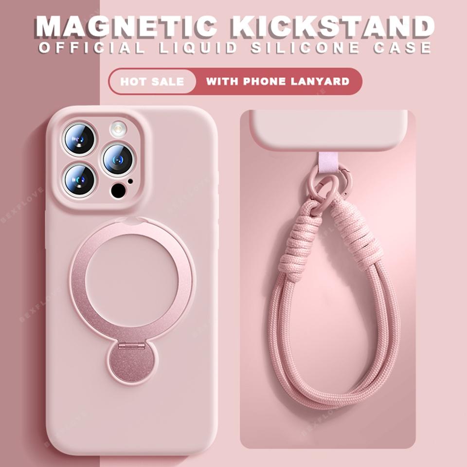 Magnetisches Flüssigsilikon-Lanyard-Handyhülle Für iPhone 16 Plus 13 15 14 16 Pro Max Magsafe Ladekabel-Schutzhülle Weiche Abdeckung