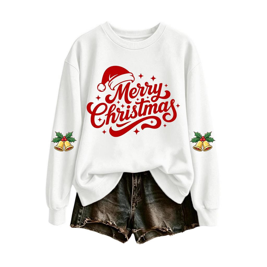 Women's Casual Christmas Letter Print Crewneck Sweatshirt for Holiday and Everyday Wear