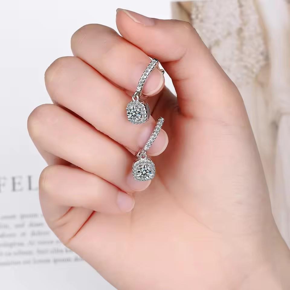 Fashion Bright Square Bag Zircon Earrings Women's British Ear Buckles Light Luxury Commuter Ear Jewelry