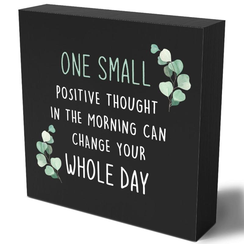 

One Small Positive Thought Wooden Sign. Farmhouse retro white plaque for desk, shelf or wall. чистый