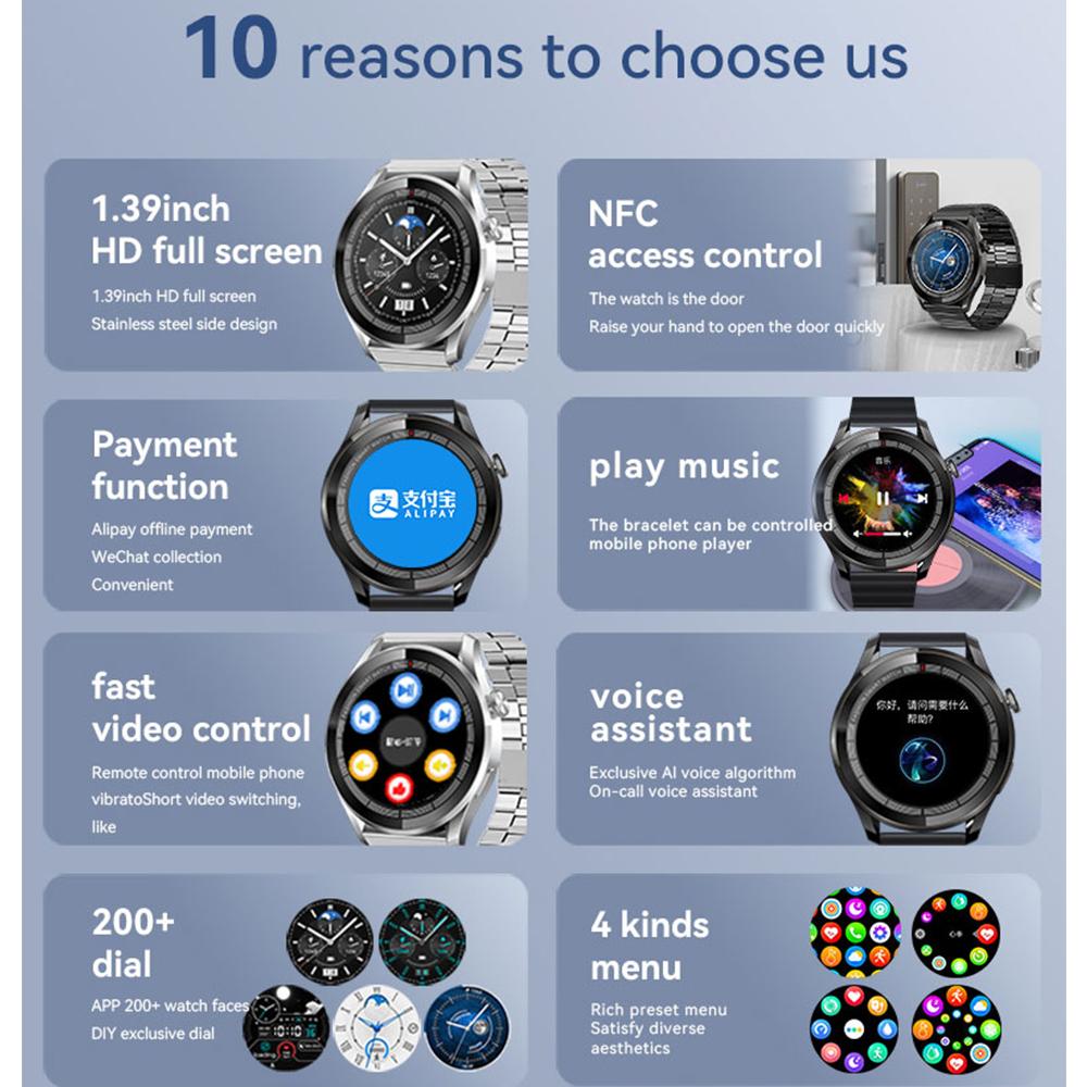 1.39 Inches Big Screen Smart Watch Men Women Wireless Charging Fitness Heartrate Smartwatch Nfc For Huawei Phone Gt3 Pro