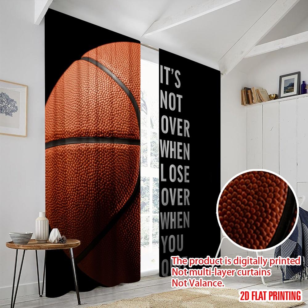 2pcs 2D flat printing Drapes Basketball Motivational Quote Fabric Without Electricity Family Party Use for General Festive and