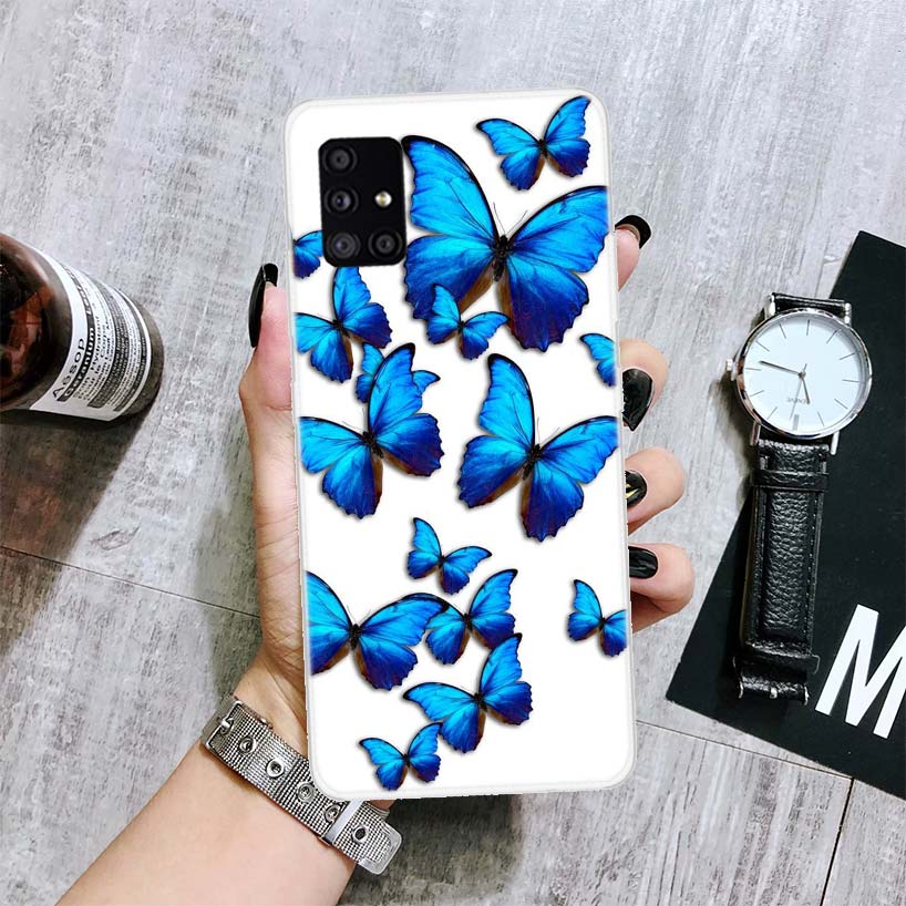 Blue Butterfly Beautiful Wing Phone Case For Samsung Galaxy A52 A32 A22 A12 A02S A50S A30S A51 A31 AA71 Note 20 Ultra 10 S10 Plu