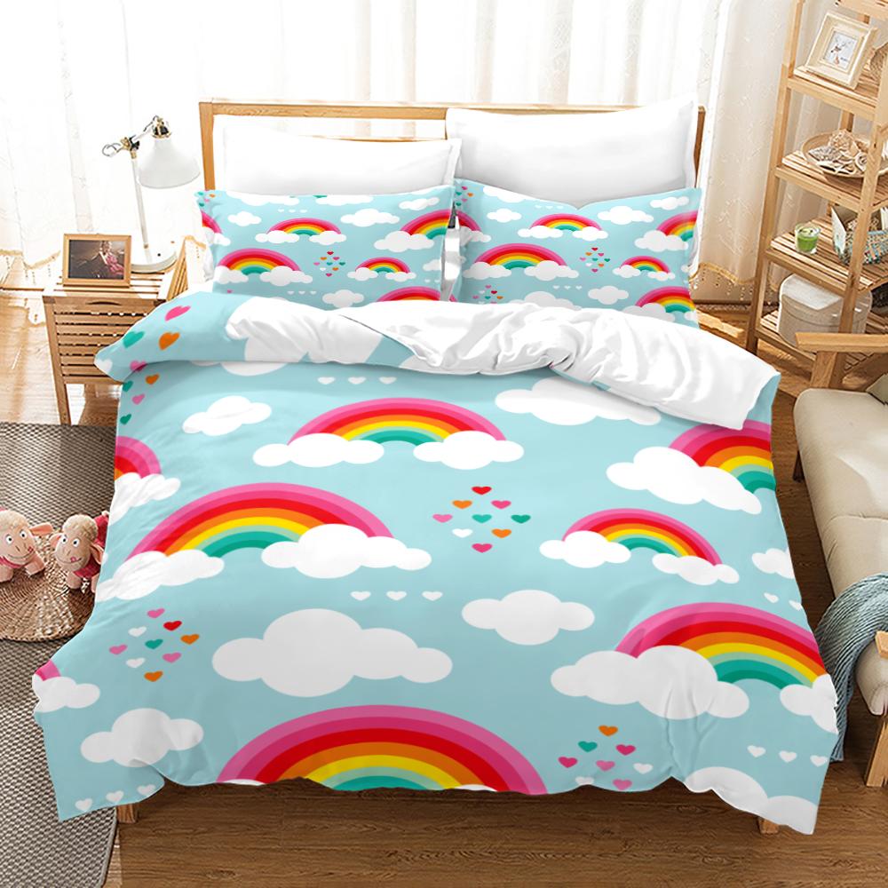 Rainbow Unicorn Duvet Cover Set with Pillowcase King Queen Full Size Polyester Comforter Cover Bedding Set for Kids Girls Boys