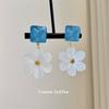 Pinkdudu Blue Square Flower Vacation Earrings for Women Ethereal Sweet Resort Style Dangle Earrings PD2523