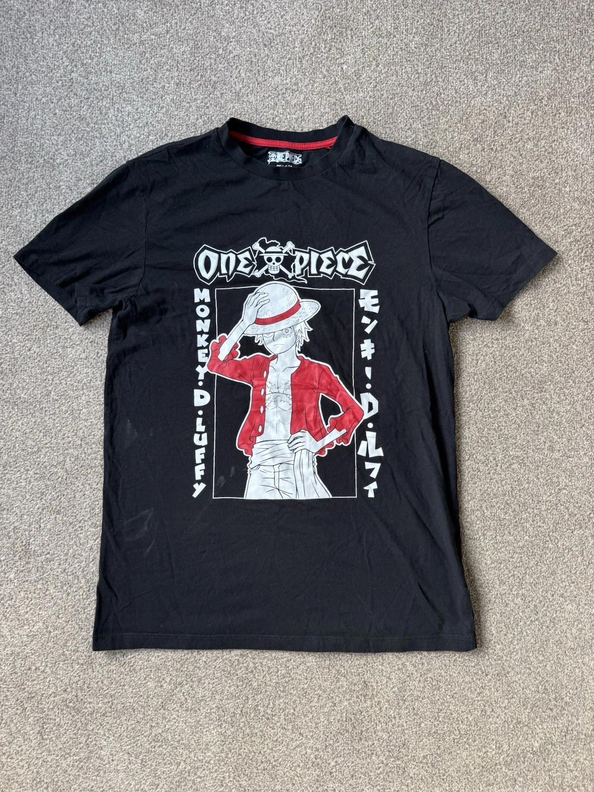 Men’s Black One Piece Monkey D Luffy Print T-shirt Medium 36” Chest Anime 2XL
