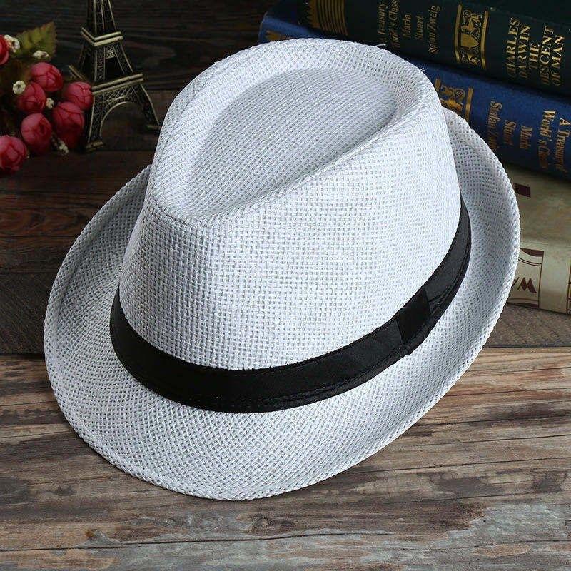 Summer Straw Hat Men's Outdoor Sun Hat Breathable Beach Hat British Performance Jazz Hat Children's Gentleman's Top Hat