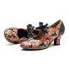 Johnature Women Shoes Sweet Print Pumps Vintage Rural Floral Lace Bow Ladies Med Heels Shoes