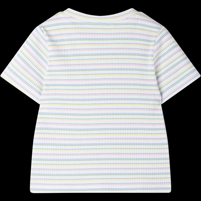 Mucmukn Girls' Rainbow Stripe Ribbed Bow T-shirt