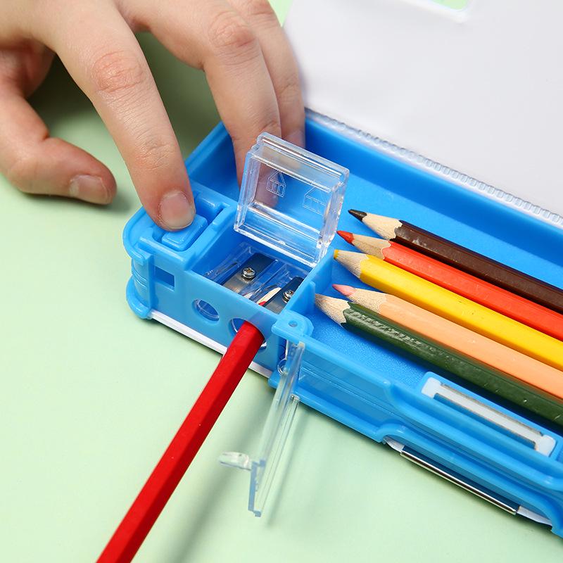 Multi-functional Double-Layer Pencil Case for Boys & Girls - Plastic, Simple Design for Kindergarten & Primary School Students