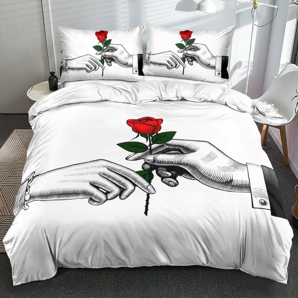3D Creative Romantic and Beautiful Bedding Couple Down Duvet Cover Pillowcase 2/3pc King Queen Bed Cover Set Home Textile Gift