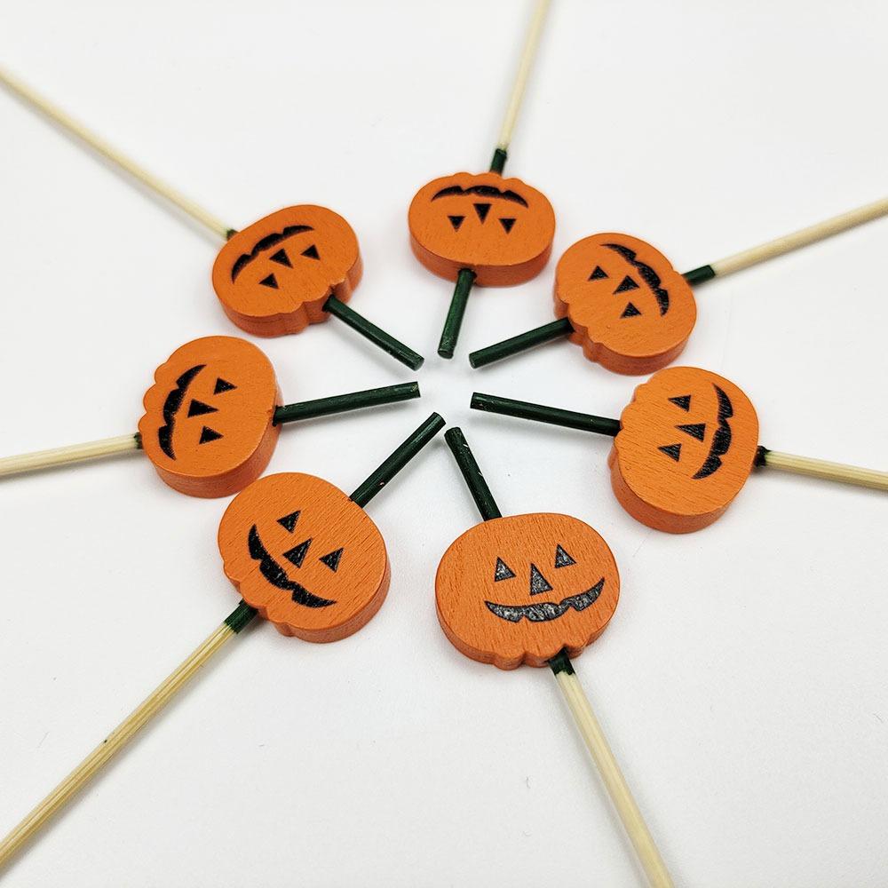 100pcs Smooth Surface Halloween Pumpkin Bamboo Skewers Disposable Cocktail Sticks Sugar-coated Haws