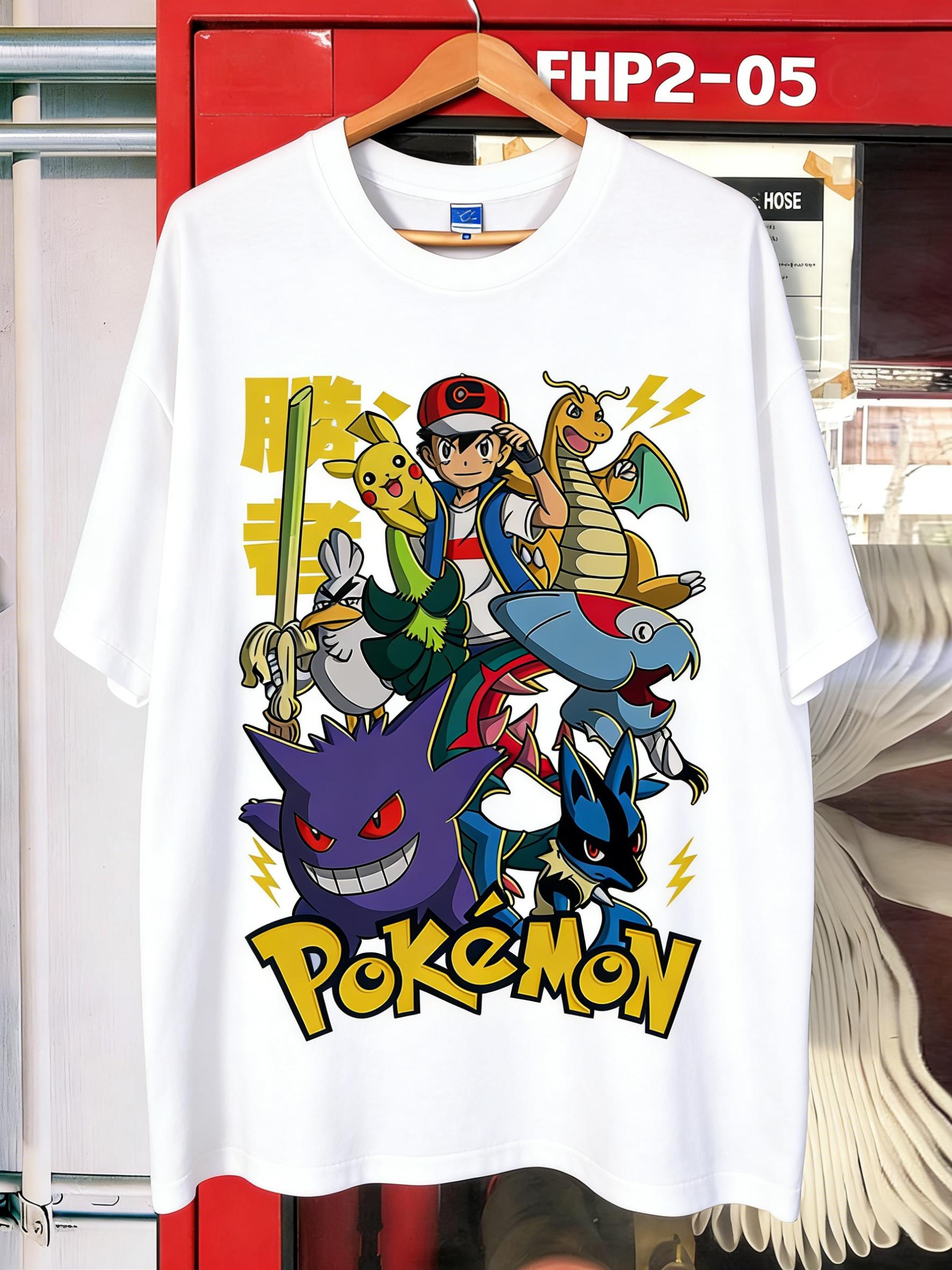 Pokémon Pokémon Cartoon Animation BigSized Loose Summer Boys and Girls Printed ShortSleeved TShirt 4XL
