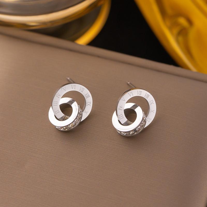 Stainless Steel Gold Silver Color Roman Numeral Zircon Stud Earrings Fashion Luxury Waterproof Earrings for Women Jewelry Gift