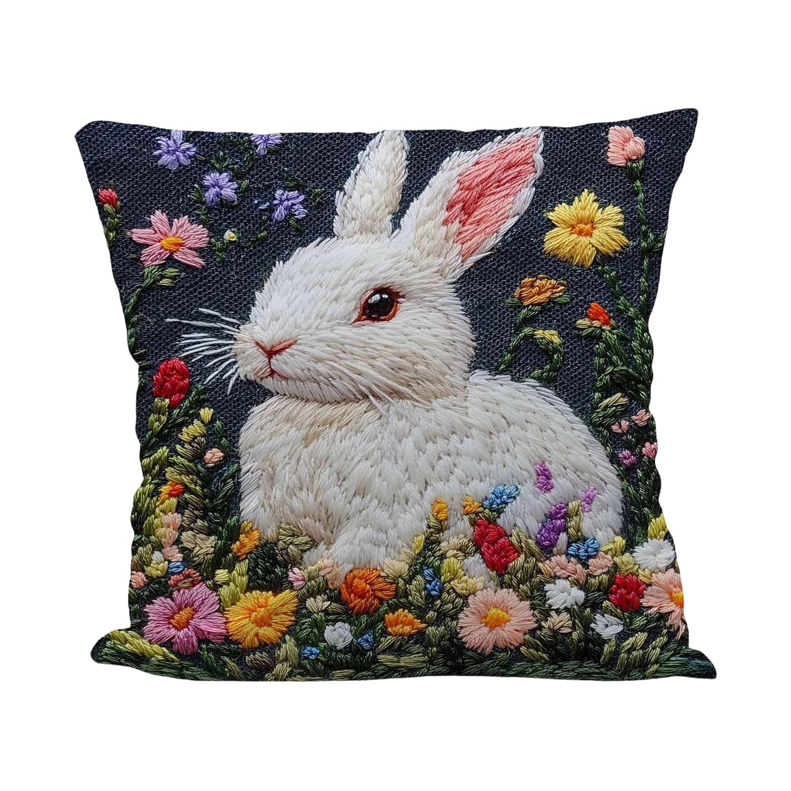 Easter Bunny Egg Pillowcase, Imitation Embroidery Polyester Pillowcase
