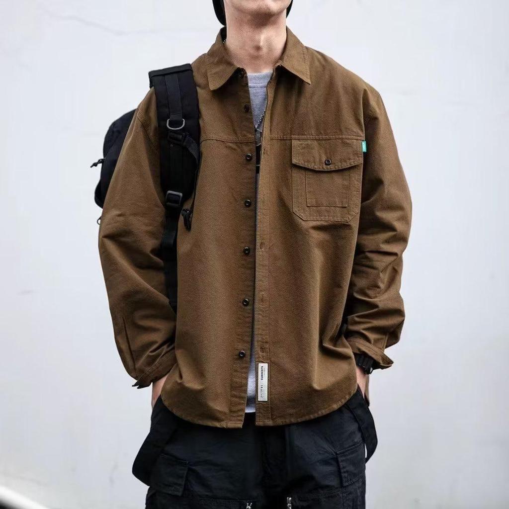 Men's Retro Japanese Solid Color Work Shirt - New Loose Casual Spring/Autumn Jacket