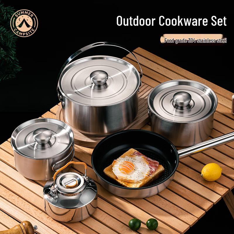 Jingjing Rishang 5-Piece Stainless Steel Camping Cookware Set 1