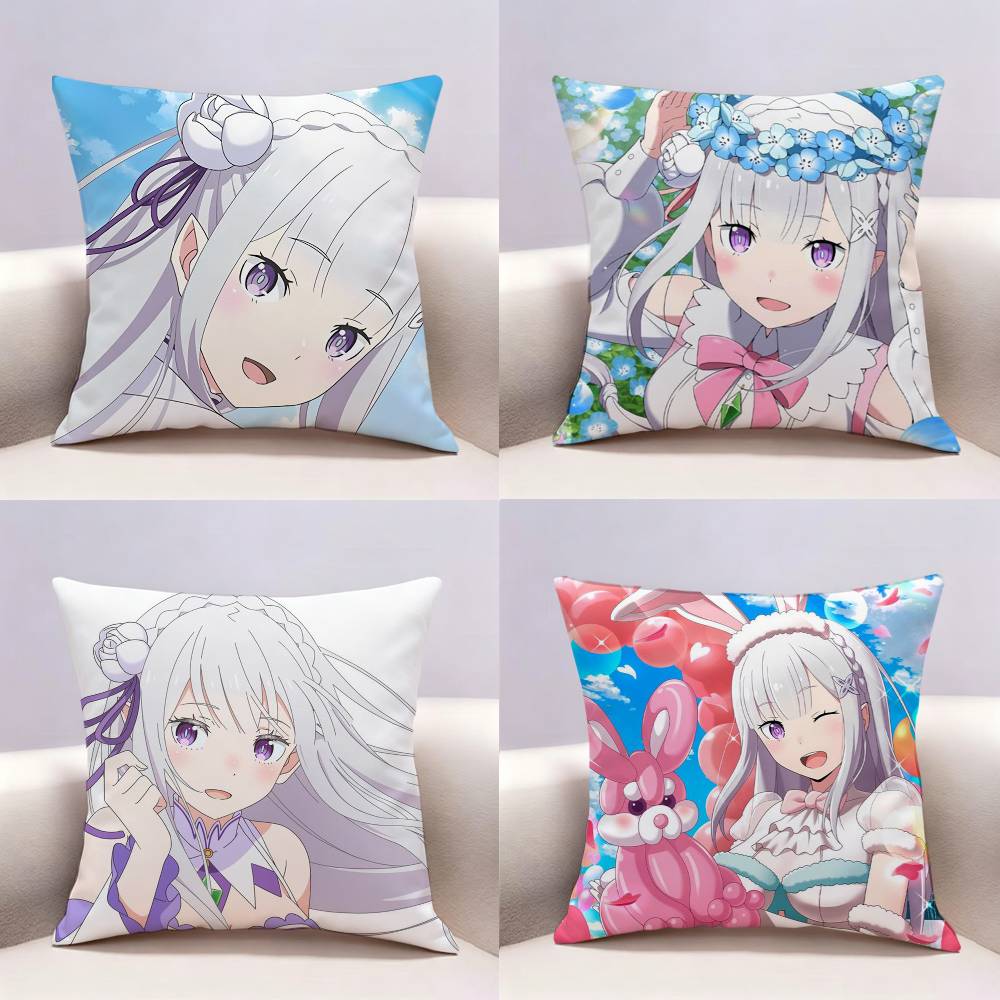 Anime Re ZZero Emilia Doublesided Print Pillow Case Pattern Printed Pillowcase For Living Room Sofa Cushion Cover