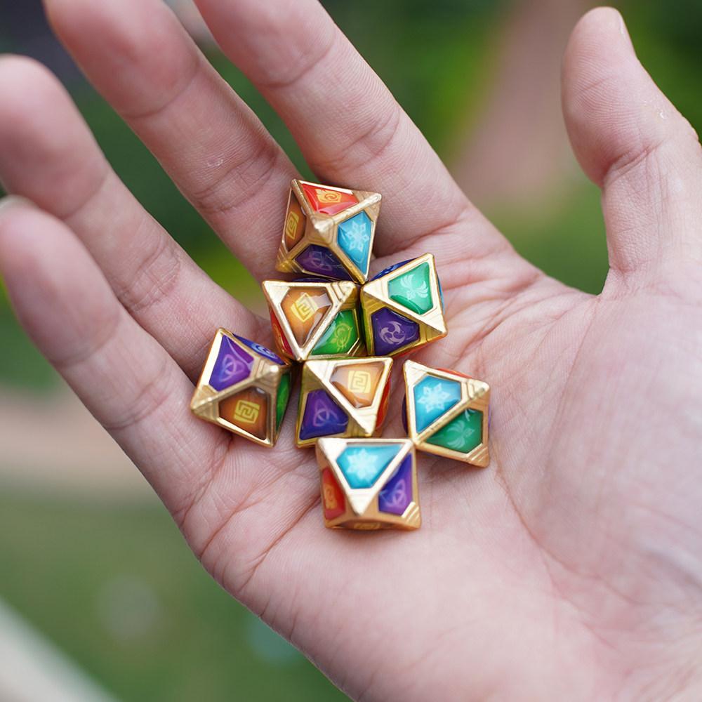 Genshin Impact Chinese Game Peripherals Seven Saints Summoning Dice Metal Model Collectible Desk Ornaments Creative Gifts Toy