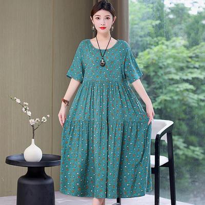 Floral φορέματα για γυναίκες Oversize Φαρδιά κοντομάνικα Καλοκαιρινό μακρύ φόρεμα Μεσήλικες Γυναικείες καλοκαιρινές σαμαράκια