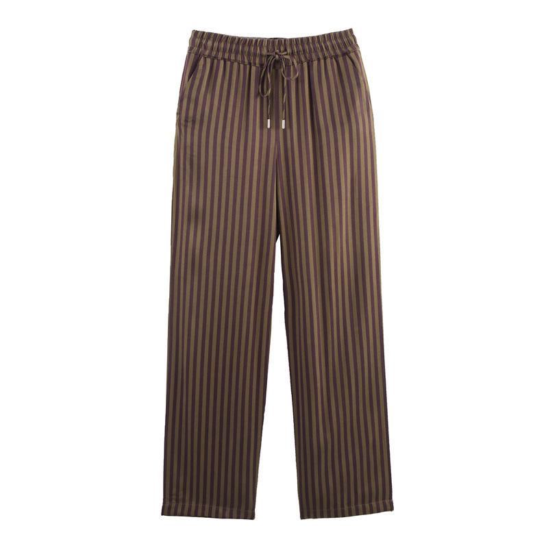 TAOP&ZA Spring/Summer Women's Striped Silk Satin Shirt and Casual Pants Set