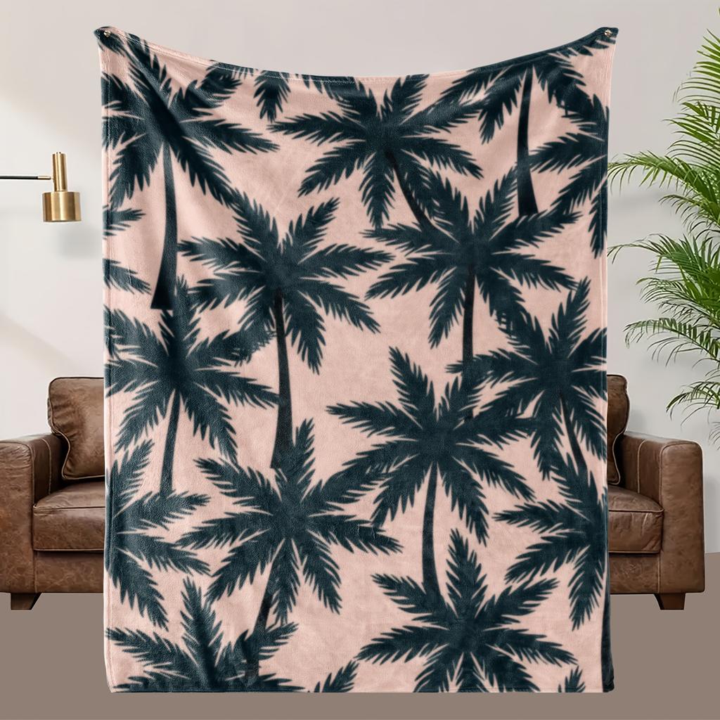 Tropical Palm Tree Print Flannel Blanket - Soft, Breathable Polyester, All-Season Cozy Throw for Home Decor, Perfect Gift