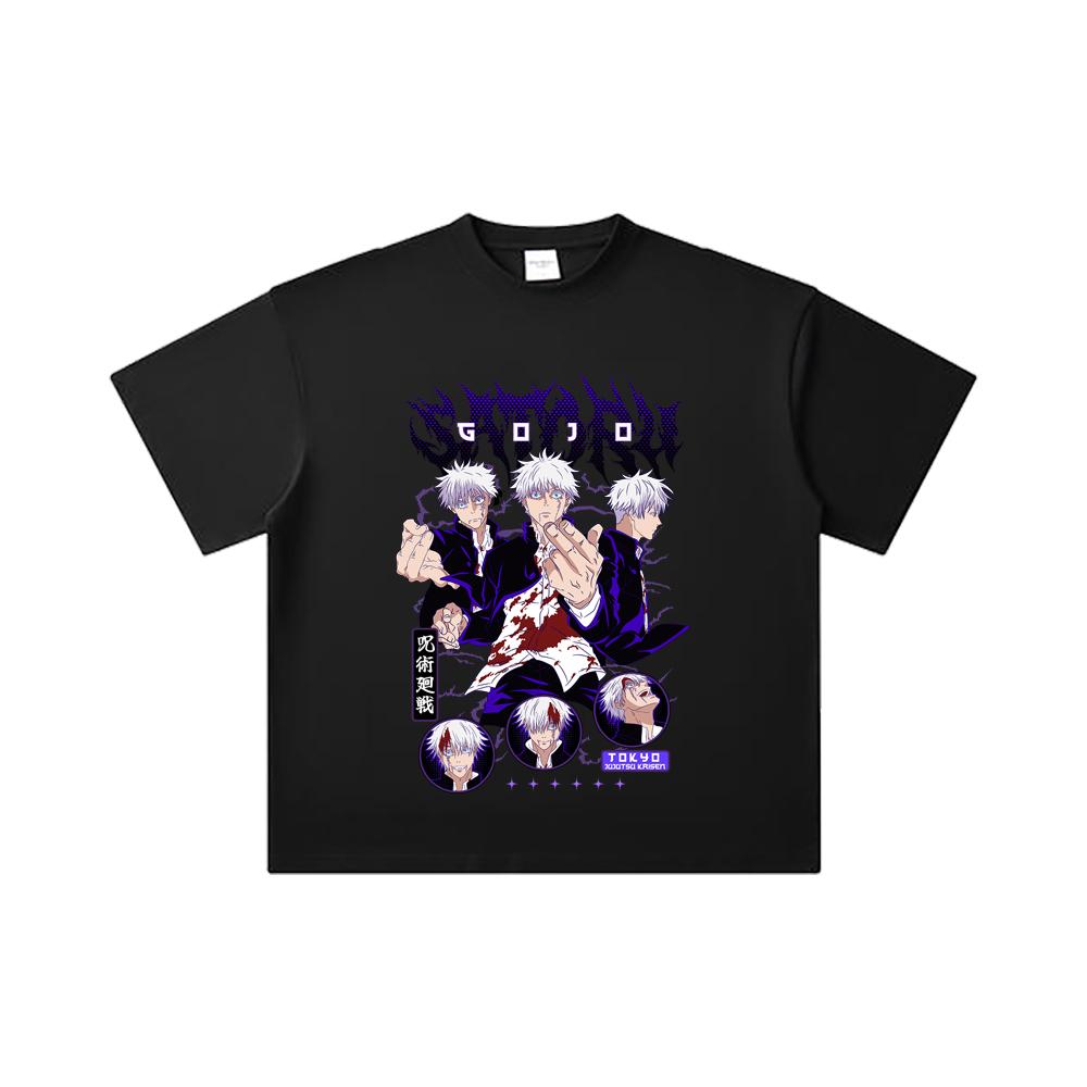 260 GSM Double Yarn 32 Count 100% Cotton Jujutsu Kaisen V6 Gojo Print Unisex Heavy Cotton T Shirt