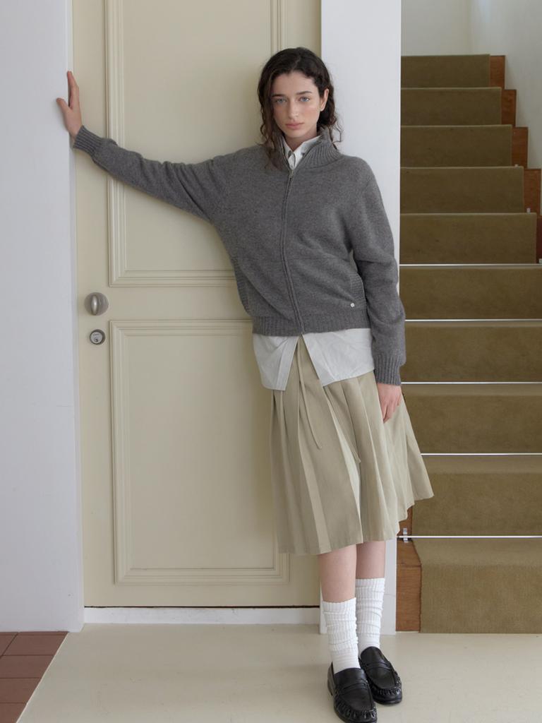 Elssibeui Drawstring Pleated Skirt_Beige