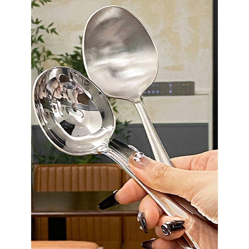 18/10 Stainless Steel Spoon Noodle Spoon For Home Small Spoon Big Mouth Soup Dried Rice Spoon Deep Mouth Noodles Soup Ladle