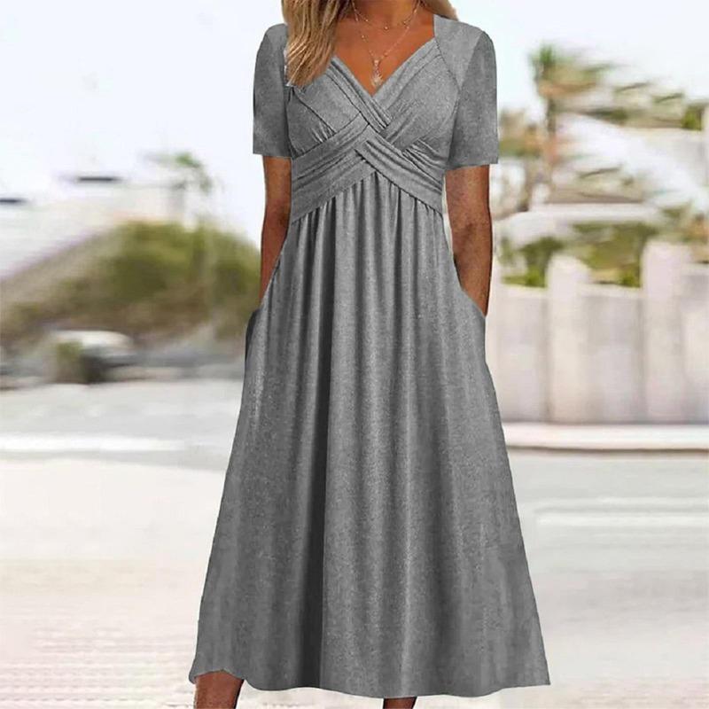 Summer New Solid Color Short Sleeved Dress