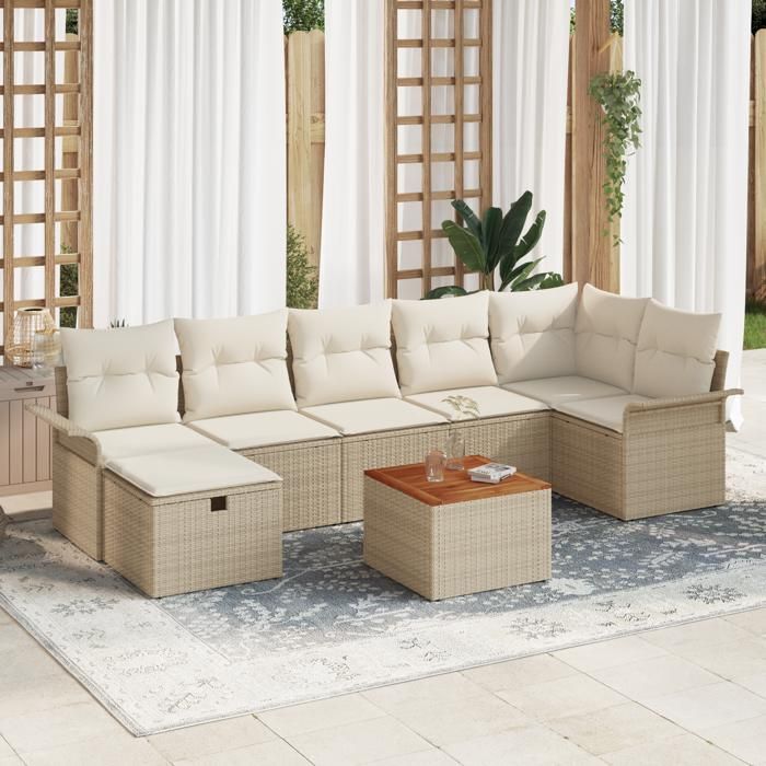 VidaXL Ensemble de Canapé de Jardin 8 Pièces avec Coussins Beige en Poly Rotin 3359463
