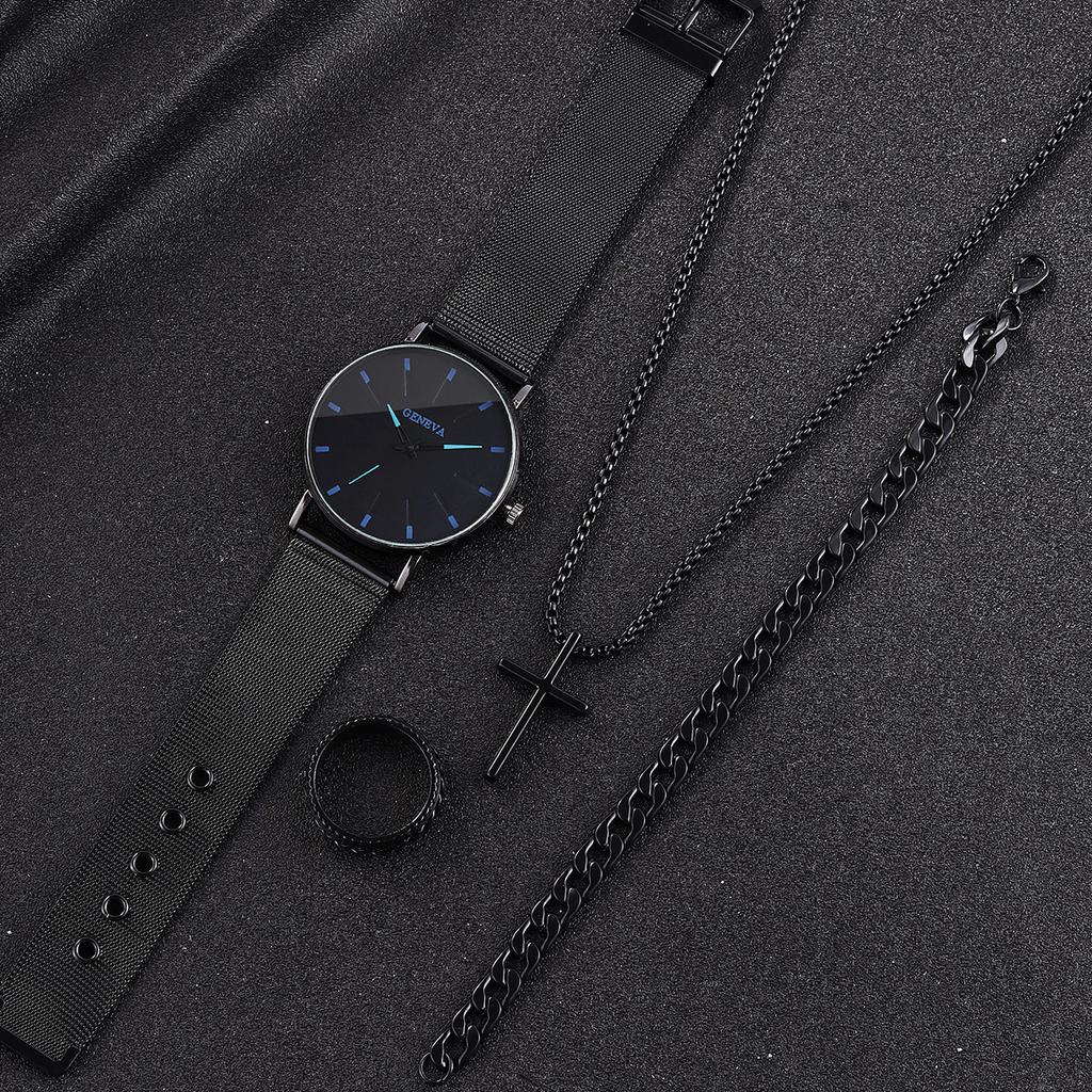Vintage Diablo Stainless Steel Quartz Watch Set Cross Necklace Ring Bracelet Men's and Women's Watches