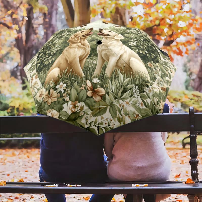 Happy Labrador pattern, automatic folding umbrella, portable and foldable design, 8 ribs, a Christmas or birthday gift.