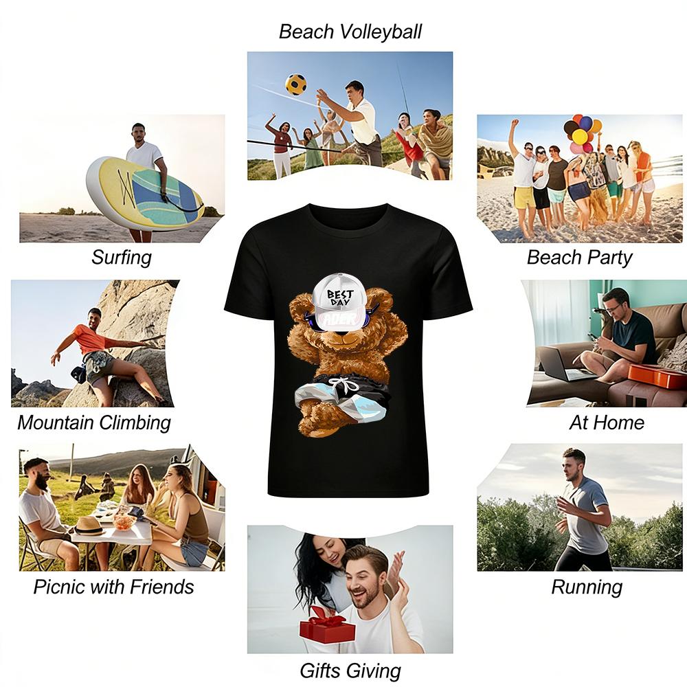 Cool Bear Print T-Shirts for Men and Women Casual Loose Fit Breathable Crew Neck Tees Pure cotton T-shirt