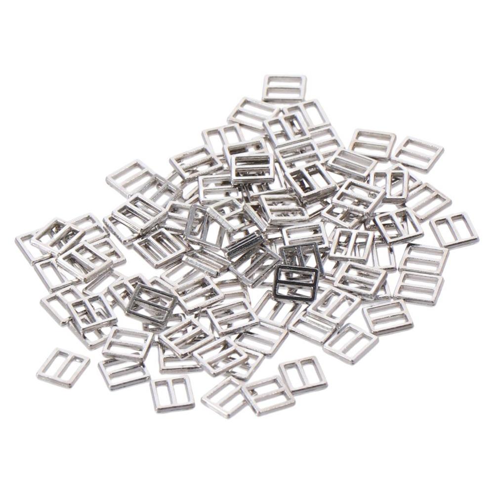 100pcs 4mm Miniature Doll Belt Buckles Sliver Rectangle Adjuster  for Sewing Accessories