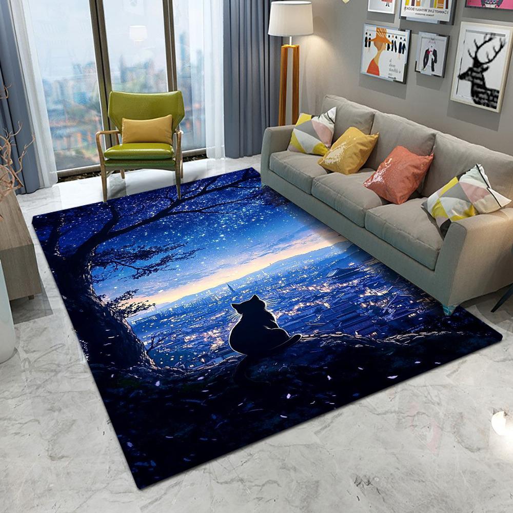 

Night Scene Themed Carpet With Moon Cat Patterns Artistic Illustration Style Dreamy Elegant Non Slip Rug For Living Room Bedroom 40x60CM