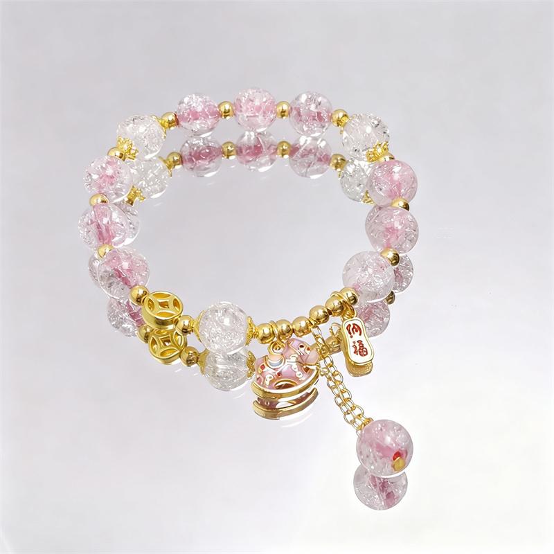 Sweet Colorful Crystal Beaded Bracelets for Women Cute Horse Pendant Elastic Rope Tassel Bracelets Friendship Jewelry Gifts