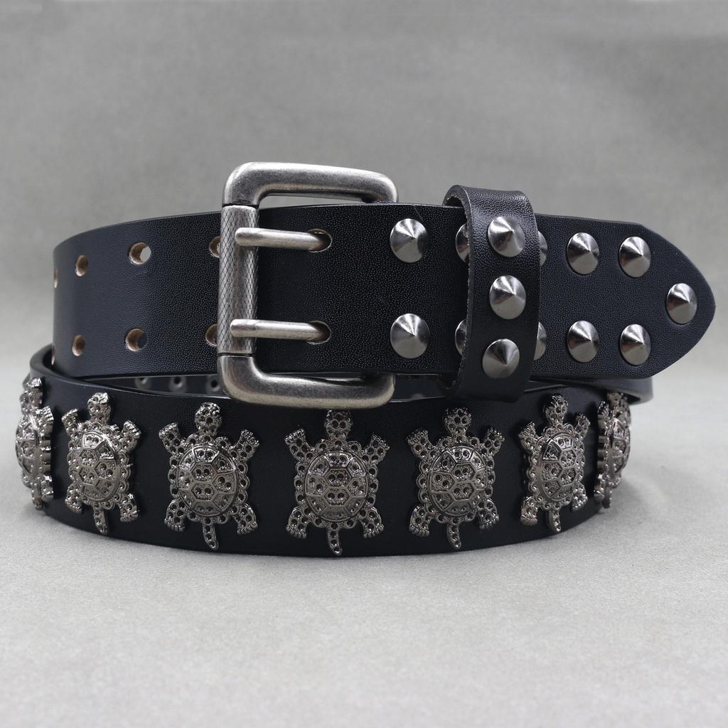 New Genuine Leather Turtle Rivet Wide Belt Men and Women's Personalized Heavy-work Punk Cowhide Neutral Belt