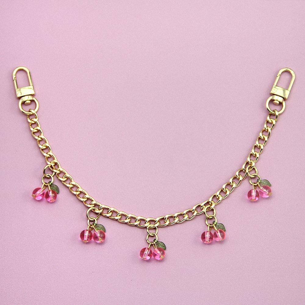 DIY Zinc Alloy Bag Hanging Chain with Cherry Pendant Detachable Clothing Pants Chain Shoulder Bag Carrying Chain for Woman