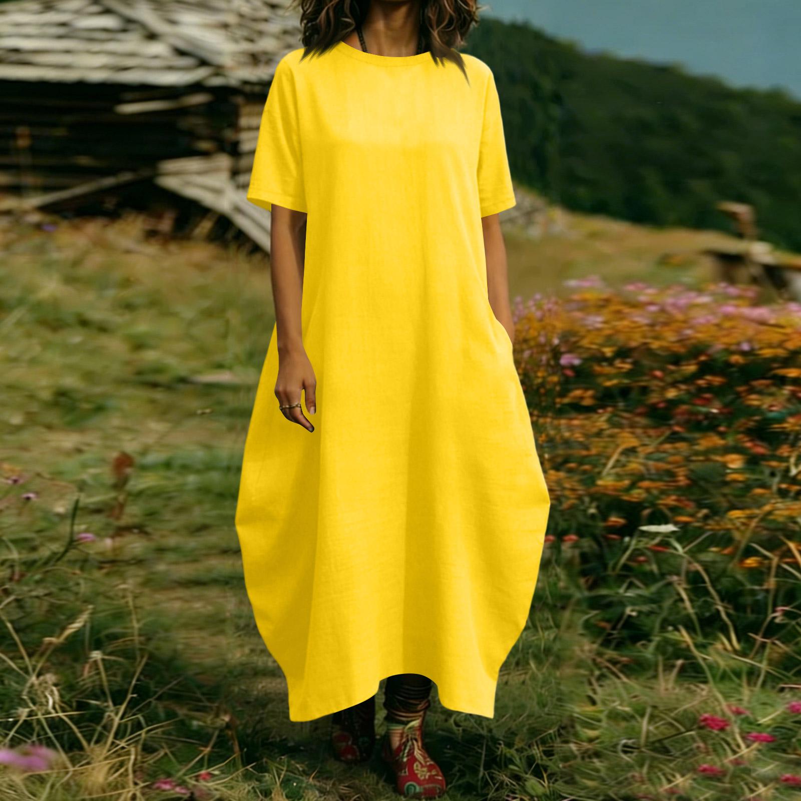 

Жіноча Модна Кольорова Сукня З Коротким Рукавом З Кишенею XL жовтий