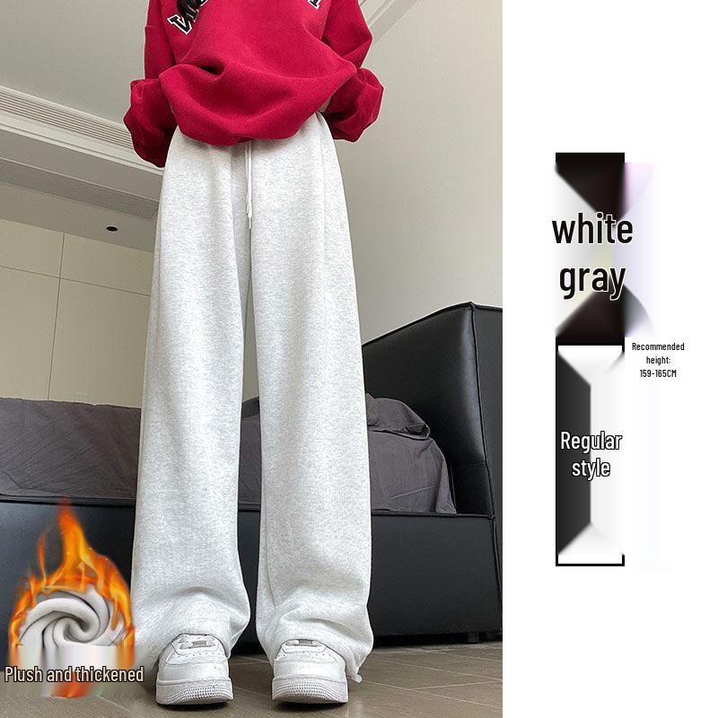 Women's 2024 Winter Fleece-Lined American Style Sweatpants - Slimming Loose Fit, Straight & Wide Leg Joggers