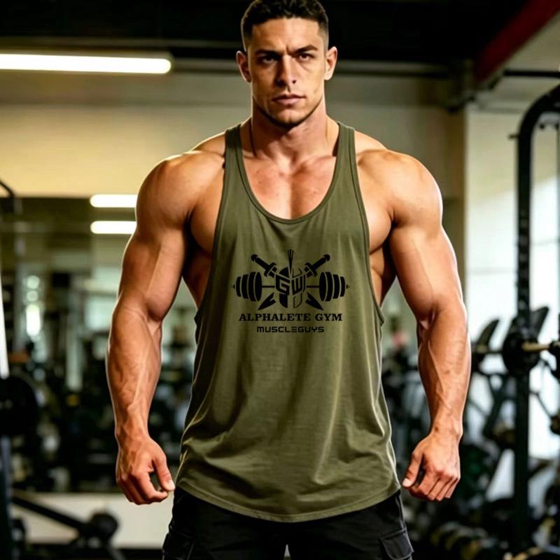 Canottiera da uomo estiva con schiena a Y: Maglia da Bodybuilding Sportiva, con Spalline Sottili, Senza Maniche, con Logo Personalizzato, Vestibilità Larga